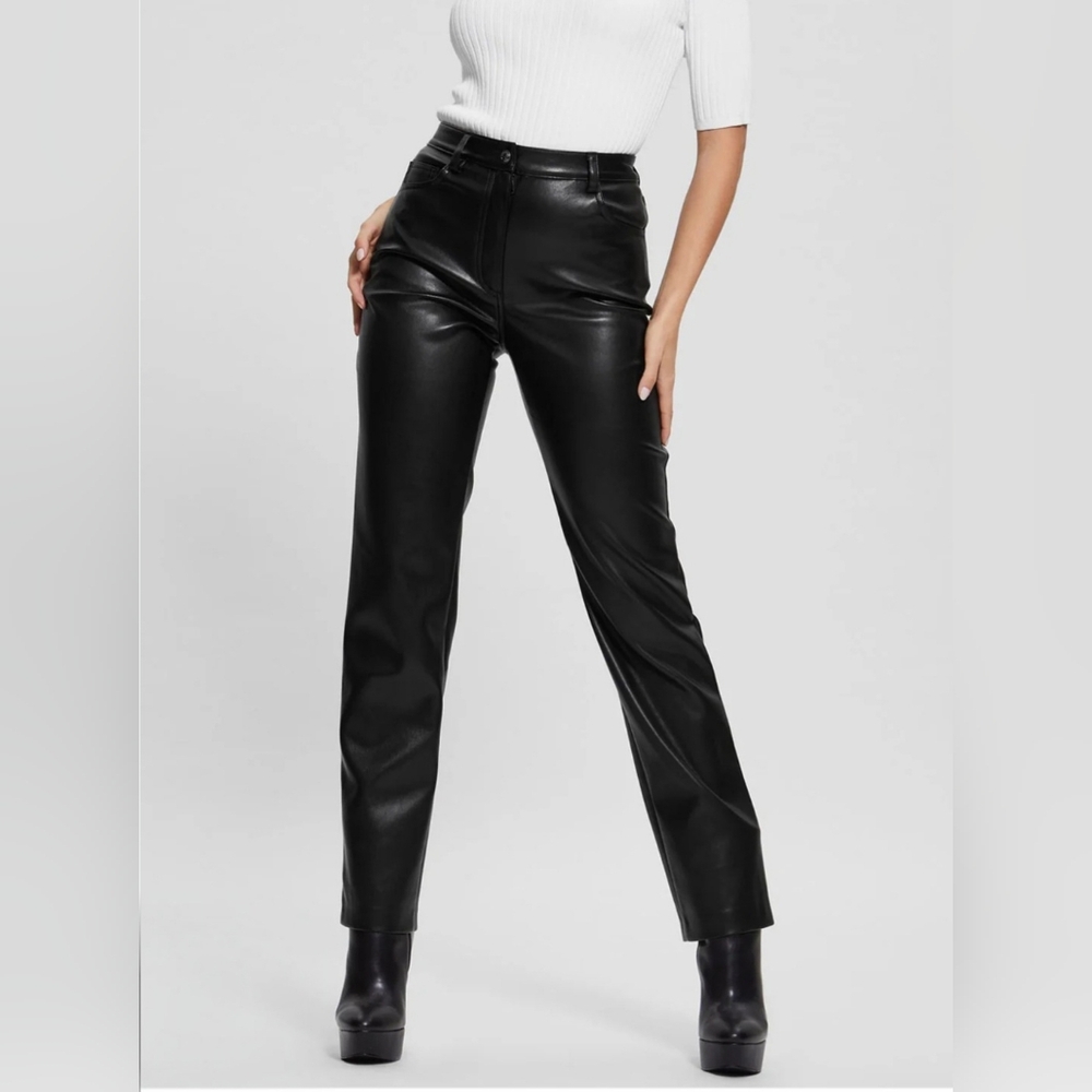 Guess "Kelly" Black Faux Leather Straight Leg Pants- SZ S